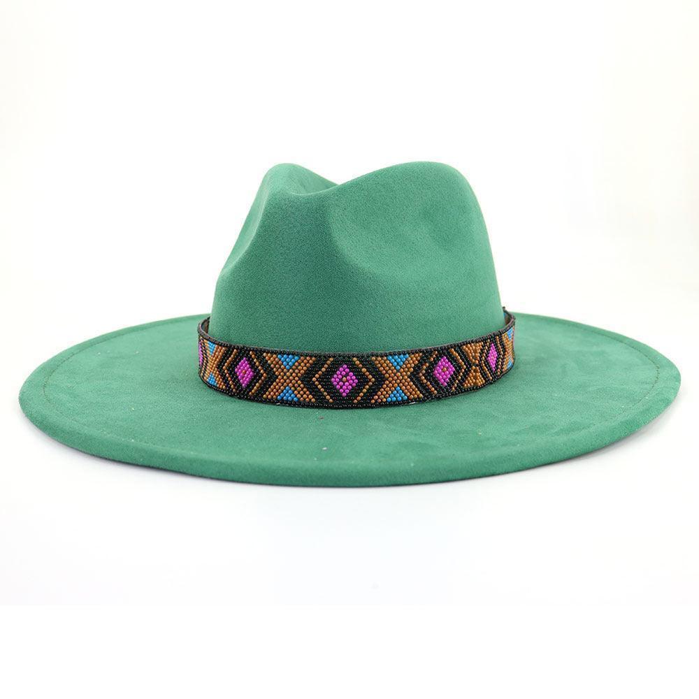 Suede Serenity: Bohemian Chic with a Large Brim- Flat Top Hat CHILLSTAR