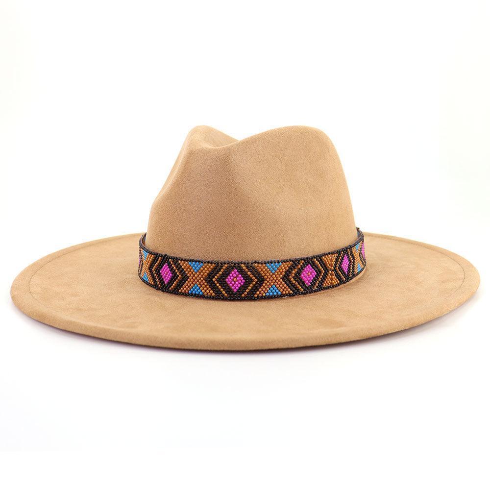 Suede Serenity: Bohemian Chic with a Large Brim- Flat Top Hat CHILLSTAR