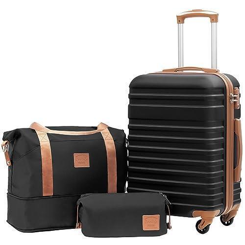 Suitcase Set 3 Piece Luggage Set Carry On Hardside Luggage with TSA Lock Spinner Wheels (Black, 3 piece set (DB/TB/20)) CHILLSTAR