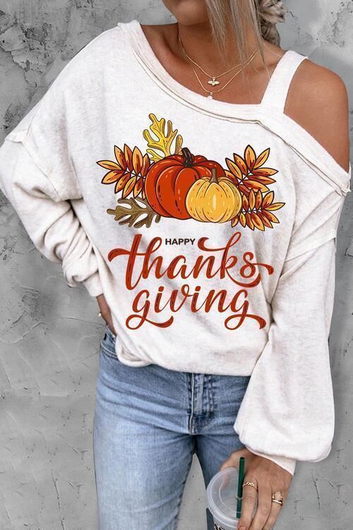 THANKSGIVING Asymmetrical Neck Long Sleeve Top CHILLSTAR